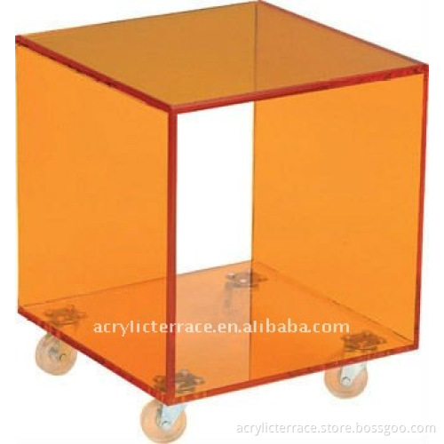 Frosted Acrylic cube rolling end table